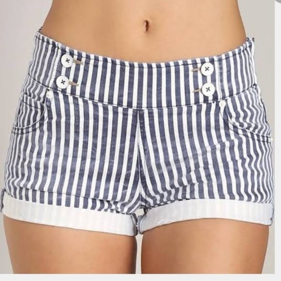 Free People Pants - Free People Mariner Denim Shorts Ivory/Navy Stripe